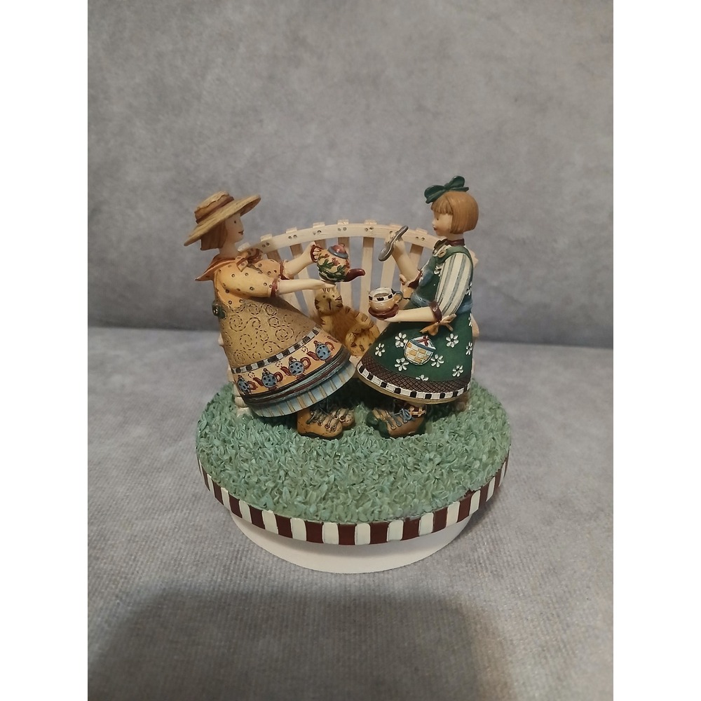 Yankee Candle Our America Tea Party Candle Topper Girls Cat Garden Bench Lid